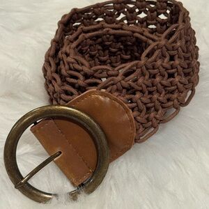 Macrame Woven Braided Belt Wide Brown